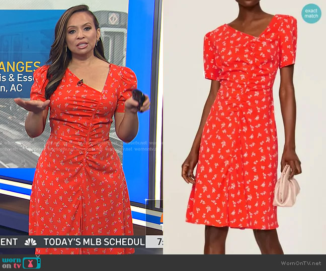 Love, Whit by Whitney Port Printed Dress in Red worn by Adelle Caballero on Today