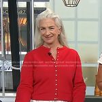 Lucinda Scala Quinn’s red sweatshirt cardigan on Today