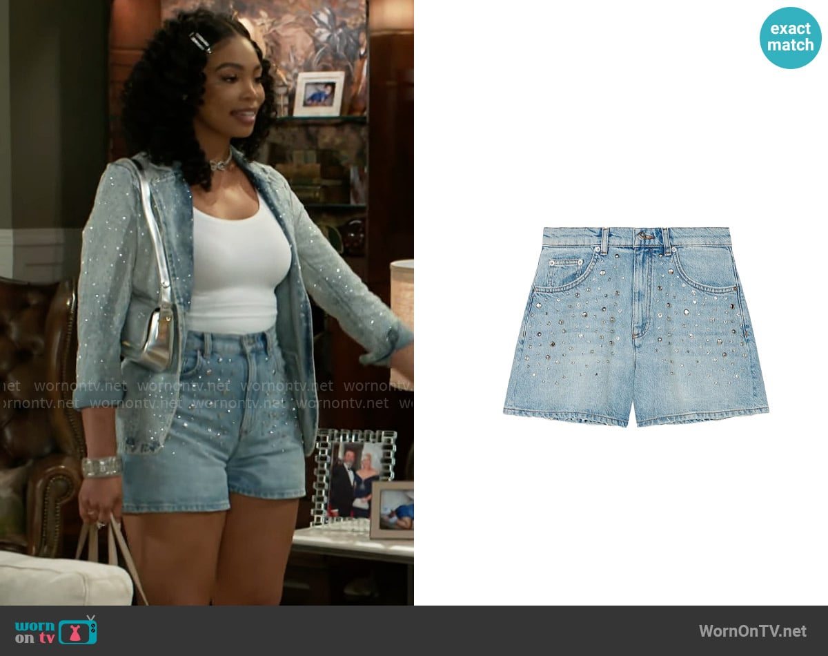 Maje Studded Denim Shorts worn by Chelsea Hamilton (RhonniRose Mantilla) on Beyond the Gates