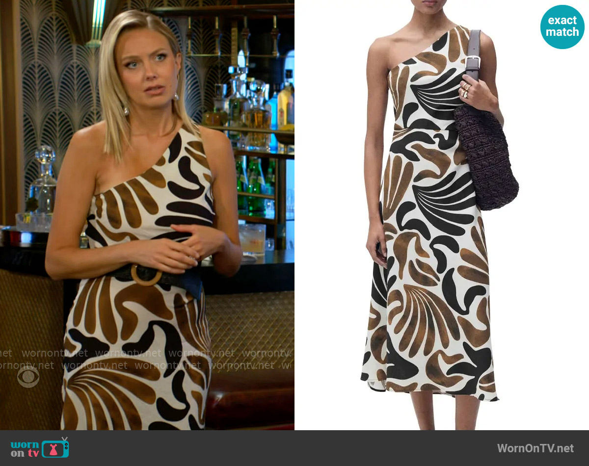 Mango Nata One-Shoulder Midi Dress worn by Abby Newman (Melissa Ordway) on The Young and the Restless