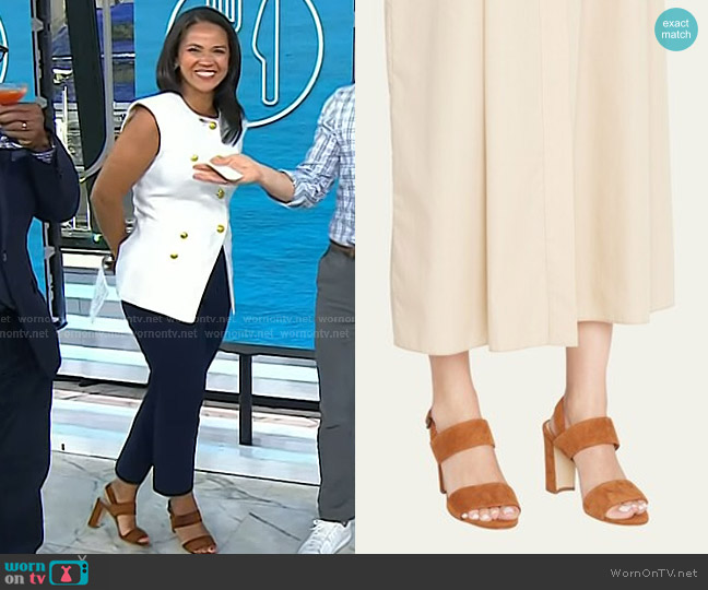 Manolo Blahnik Khan Suede 90mm Sandals worn by Laura Jarrett on Today
