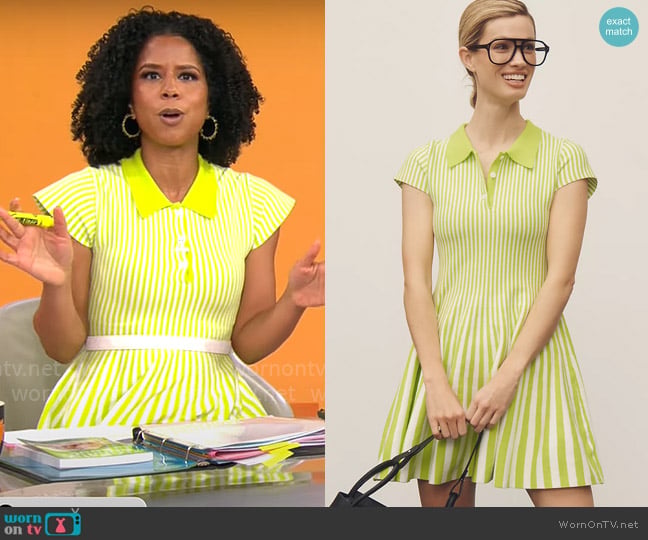 Mare Mare Short-Sleeve Polo Fit & Flare Sweater Mini Dress worn by Adriana Diaz on CBS Mornings