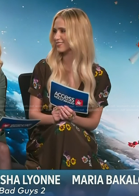 Maria Bakalova’s black floral top and skirt on Access Hollywood