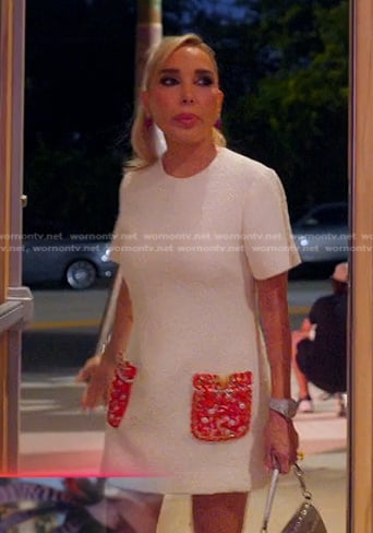 Maryson’s embroidered patch pocket shift dress on The Real Housewives of Miami
