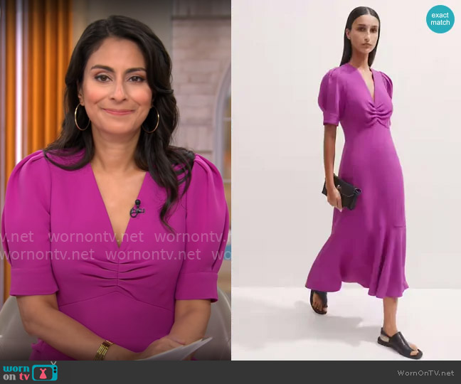 Me + Em Crepe Midi Dress in Iris worn by Dr. Celine Gounder on CBS Mornings
