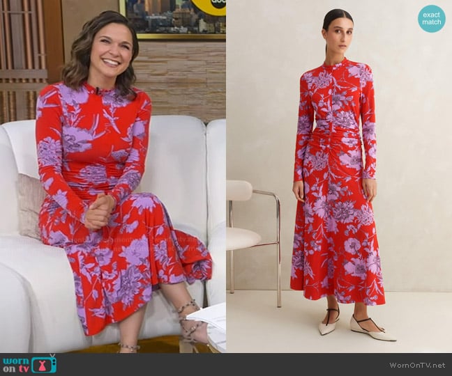 Me + Em Scribbled Floral Print Fit And Flare Maxi Dress worn by Maggie Rulli on Good Morning America