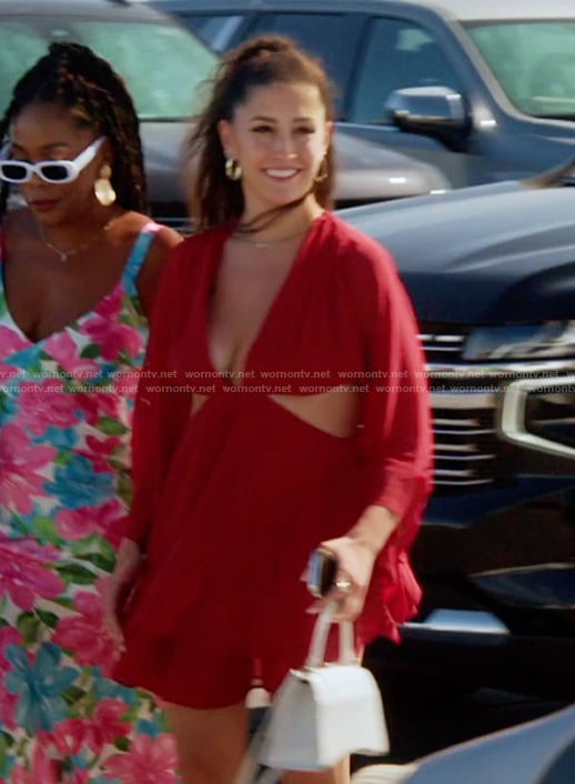 Melissa’s red cutout mini dress on The Valley