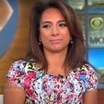 Michelle Miller’s abstract print cap-sleeve dress on CBS Mornings