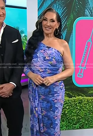 Michelle Visage’s blue floral one-shoulder dress on Today