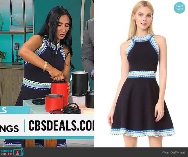 Milly Woven Trim Flare Dress worn by Elizabeth Werner on CBS Mornings