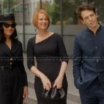 Miranda’s black asymmetric neckline dress on And Just Like That