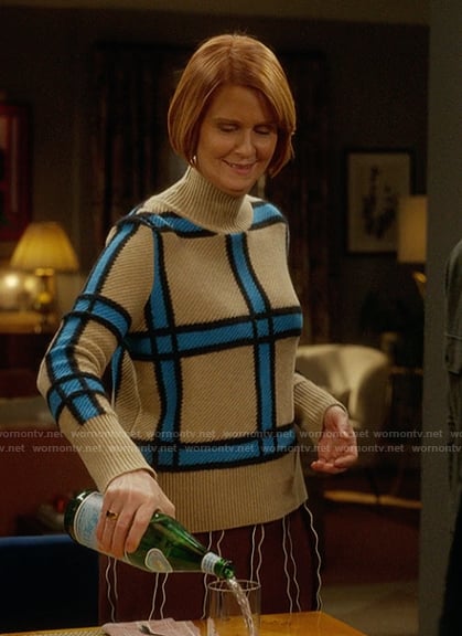 Miranda’s beige check pattern sweater on And Just Like That