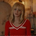 Mirren’s red ribbed cropped sweater and shorts on We Were Liars