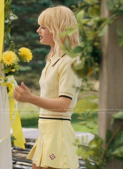 Mirren’s yellow polo top and skirt on We Were Liars