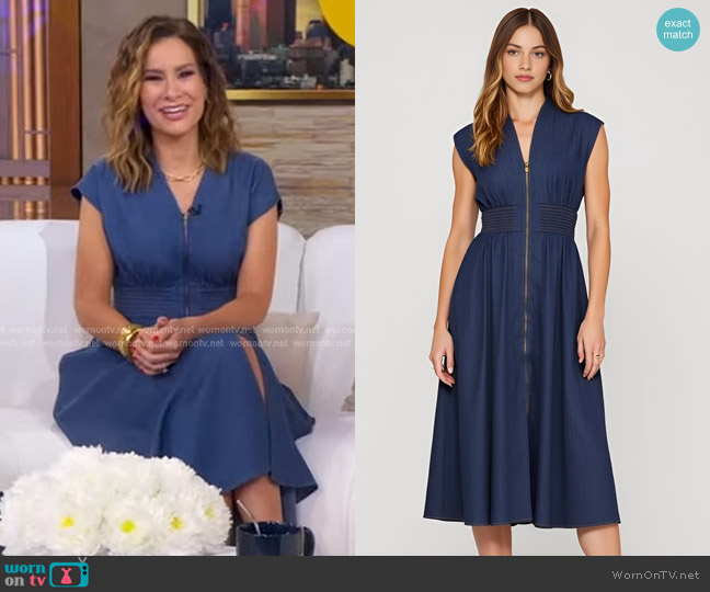 Modenair Zip Front Sleeveless Denim Midi Dress worn by Rebecca Jarvis on Good Morning America