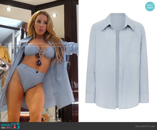 Montce Long Sleeve Button Down Shirt in light denim worn by Lisa Hochstein (Lisa Hochstein) on The Real Housewives of Miami