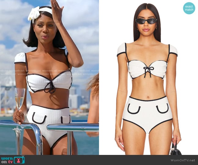 Montce X Olivia Culpo Cabana Bows Bikini Top in Cream Terry Rib worn by Kiki Barth (Kiki Barth) on The Real Housewives of Miami
