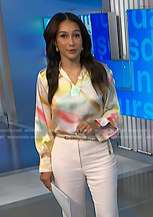 Morgan’s watercolor blouse on NBC News Daily