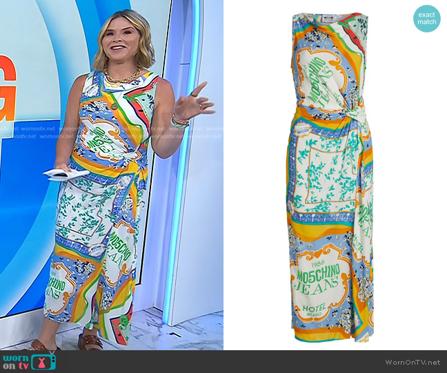 Moschino Jeans Scarf Print Twist-Front Midi-Dress worn by Jenna Bush Hager on Today