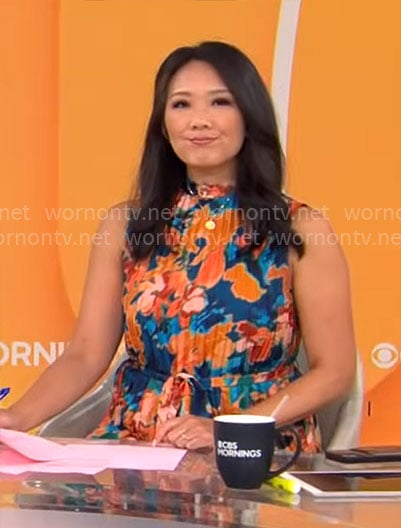 Nancy Chen’s floral pleated dress on CBS Mornings