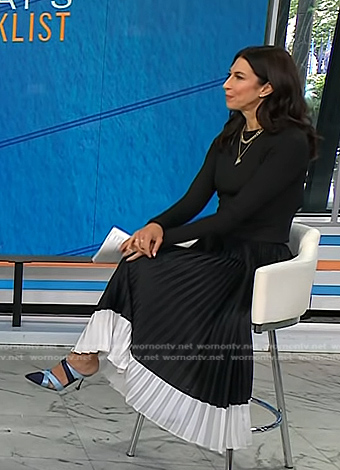 Natalie’s blue satin strappy mules on Today