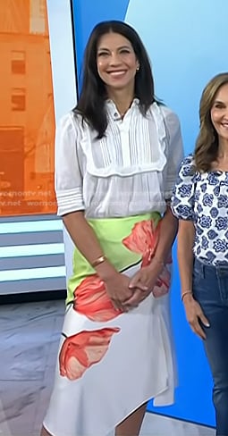 Natalie’s white bib blouse and floral skirt on Today