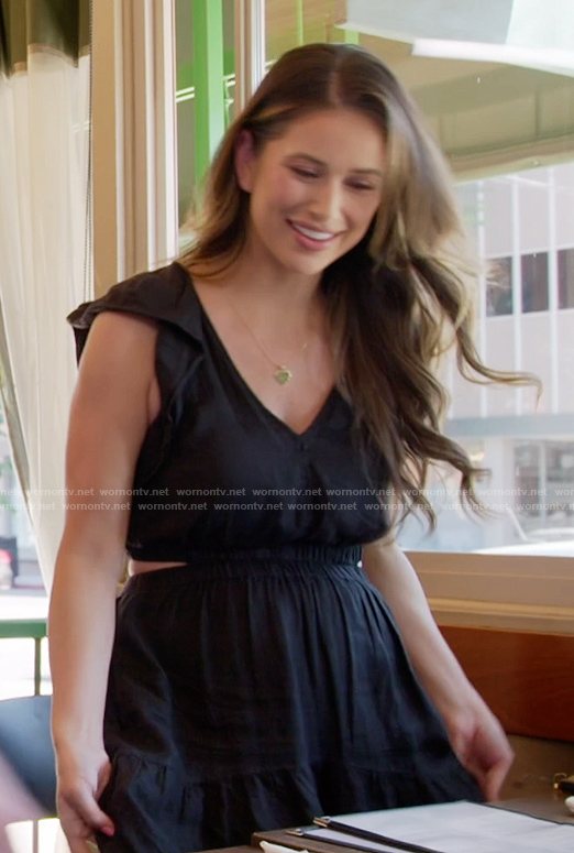 Nia’s black v-neck ruffle dress on The Valley