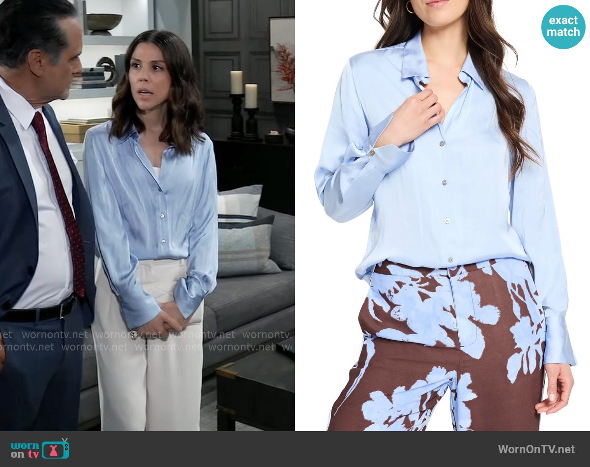 Nic + Zoe Glossy Button-Up Shirt in Powder Blue worn by Kristina Corinthos-Davis (Kate Mansi) on General Hospital