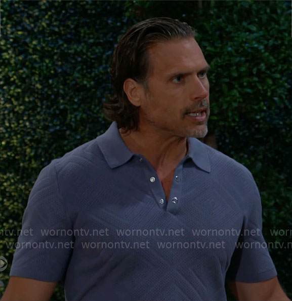 Nick’s blue textured polo shirt on The Young and the Restless