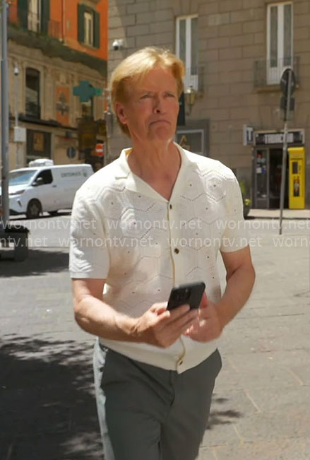 Nick’s crochet button down shirt in Italy on The Bold and the Beautiful