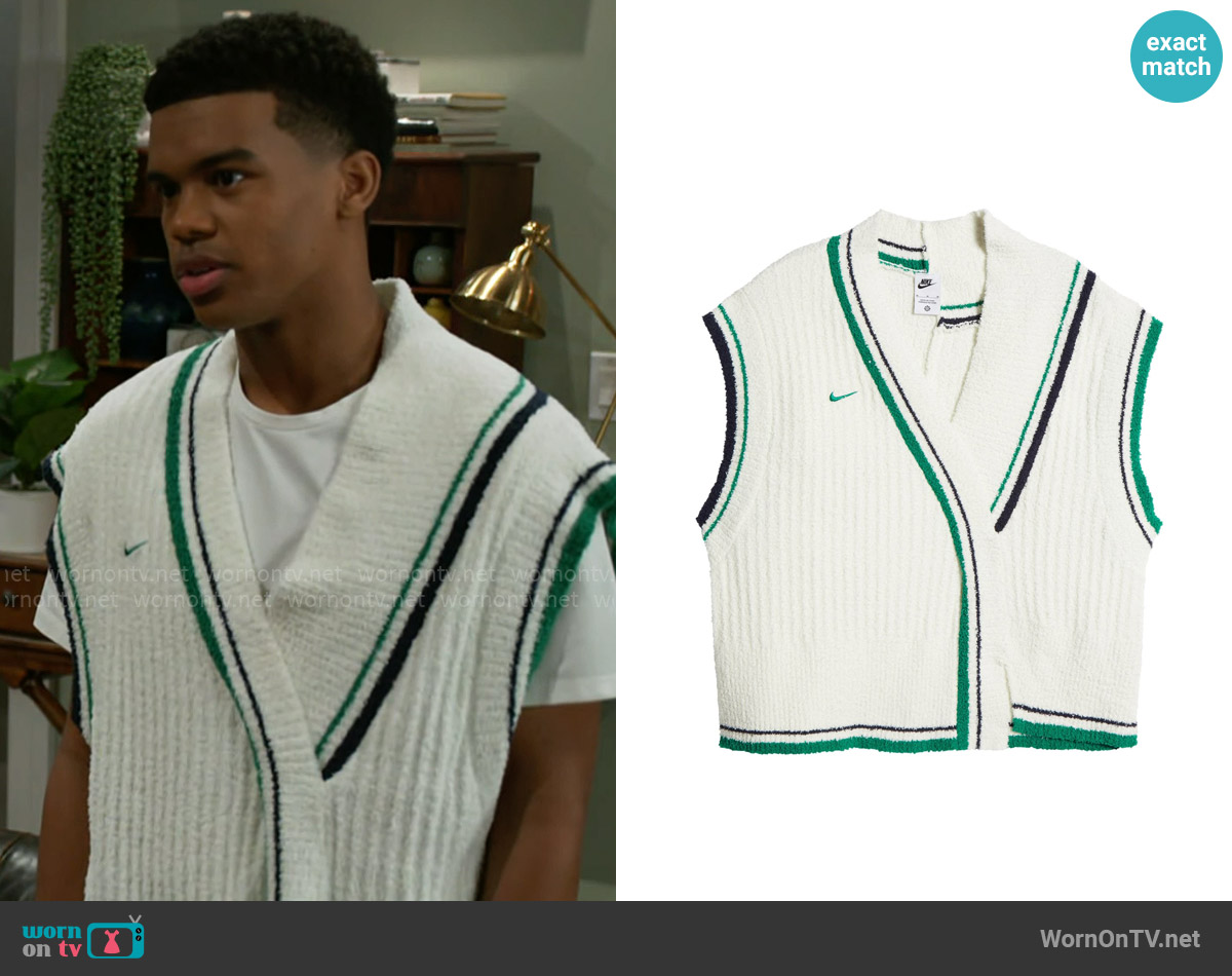 Nike Knitted vest in white and green worn by Tyrell Richardson (Jaden Lucas Miller) on Beyond the Gates