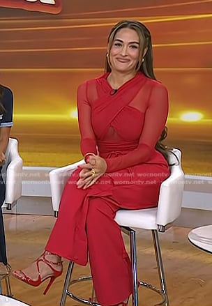 Nikki Bella’s red criss cross mesh top on Today