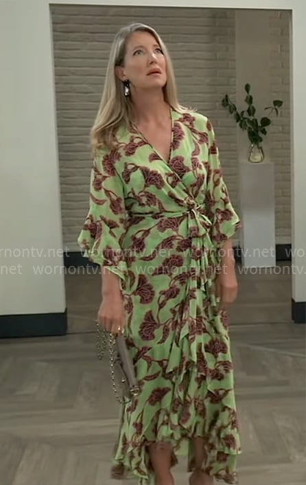 Nina’s green floral wrap dress on General Hospital