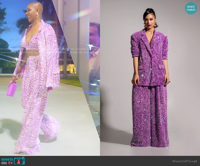 Ofuure Liza Sequin Blazer in Alexandrite worn by Guerdy Abraira (Guerdy Abraira) on The Real Housewives of Miami