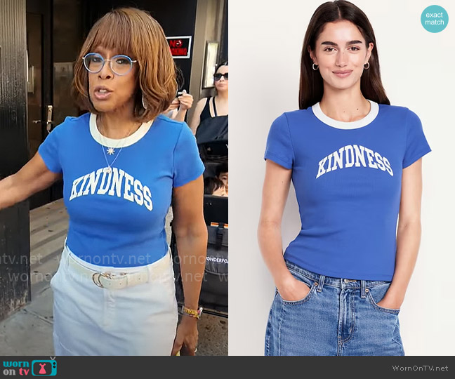 Old Navy Snug Graphic T-Shirt in Crayon Blue worn by Gayle King on CBS Mornings