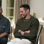 Pete Davidson’s white colorblock pants on Today