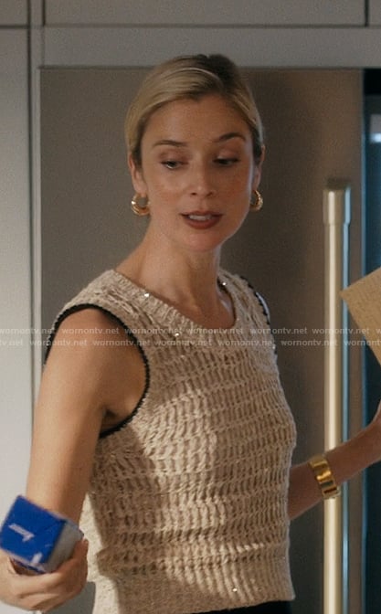 Penny’s metallic crochet knit top on We Were Liars