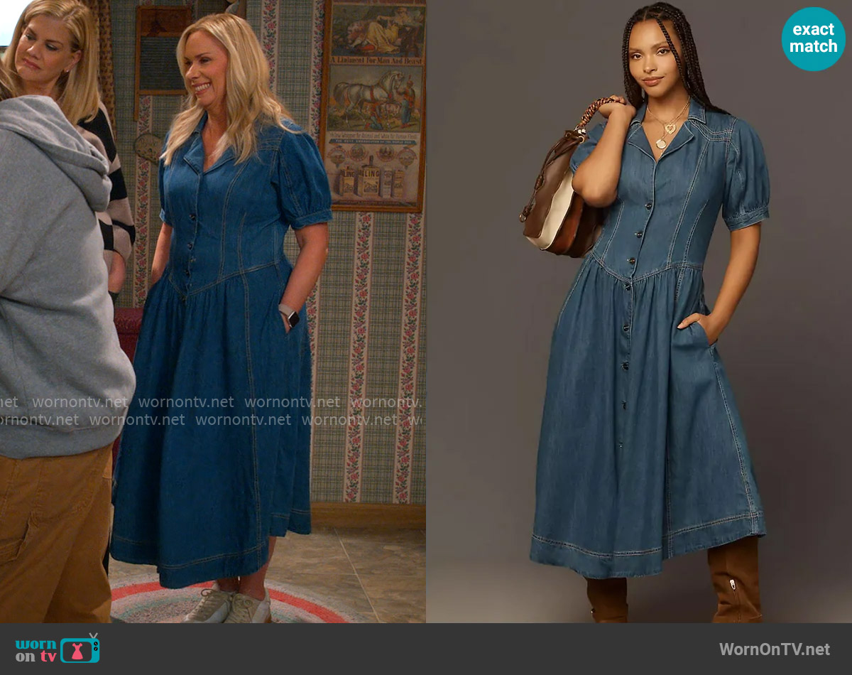 Pilcro Short-Sleeve Denim Midi Shirt Dress worn by Leanne Murphy (Leanne Morgan) on Leanne