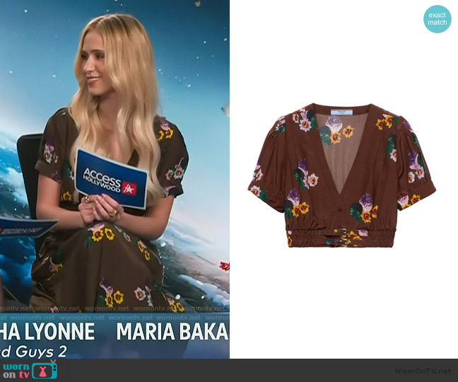 Prada floral-print cropped top worn by Maria Bakalova on Access Hollywood