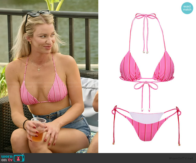 Princess Polly Nevaeh triangle bikini top pink stripe worn by Calah Jackson on The McBee Dynasty Real American Cowboys