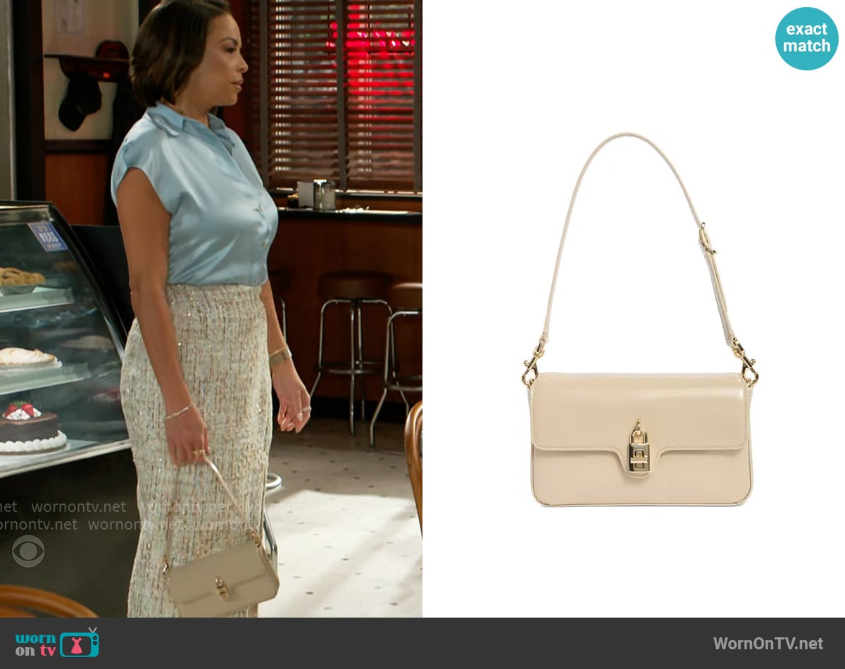 Rebecca Minkoff Love Too Small Shoulder Bag in Stone worn by Nicole Dupree Richardson (Daphnee Duplaix) on Beyond the Gates