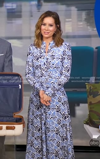 Rebecca’s blue print ruched dress on Good Morning America