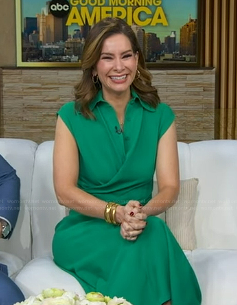 Rebecca’s green wrap top and dress on Good Morning America