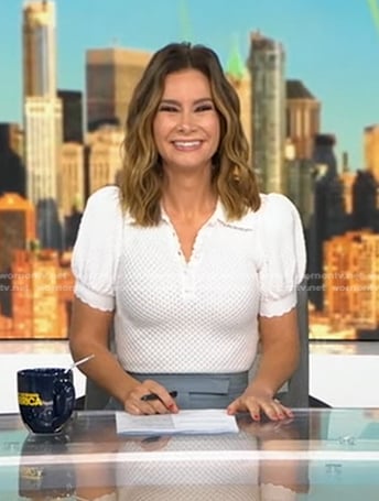Rebecca’s white pointelle polo on Good Morning America
