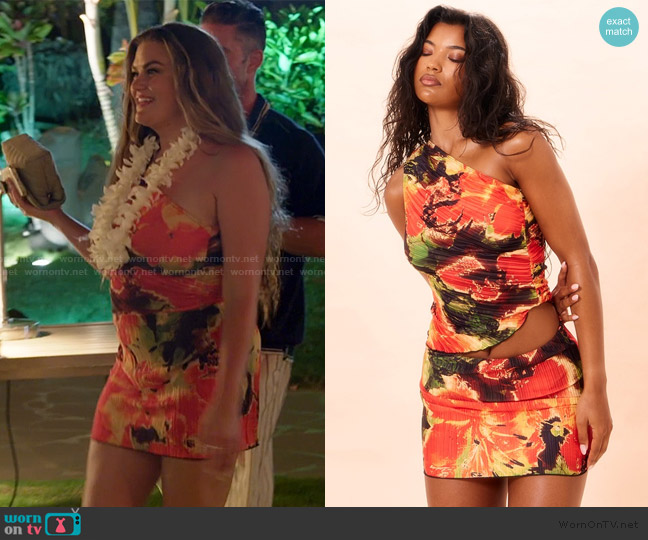 Red Lily Print Mini Skirt and Top worn by Brittany Cartwright on The Valley