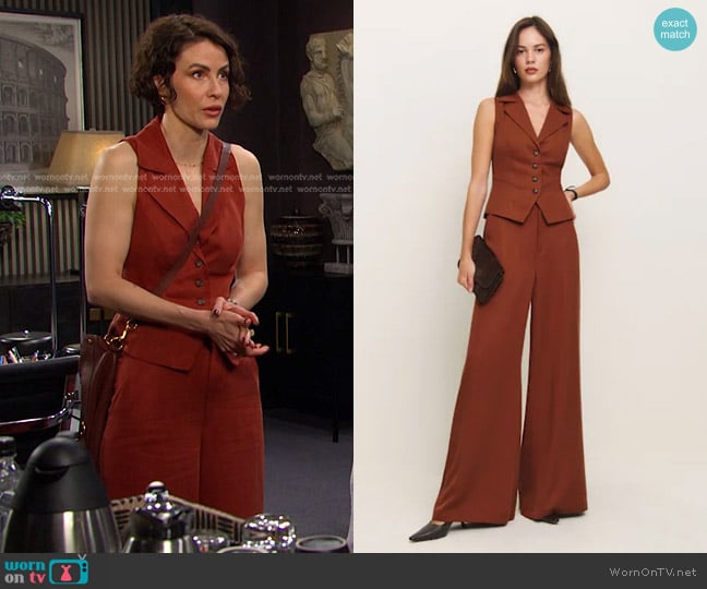Reformation Taryn Two Piece in Fig Jam worn by Sarah Horton (Linsey Godfrey) on Days of our Lives