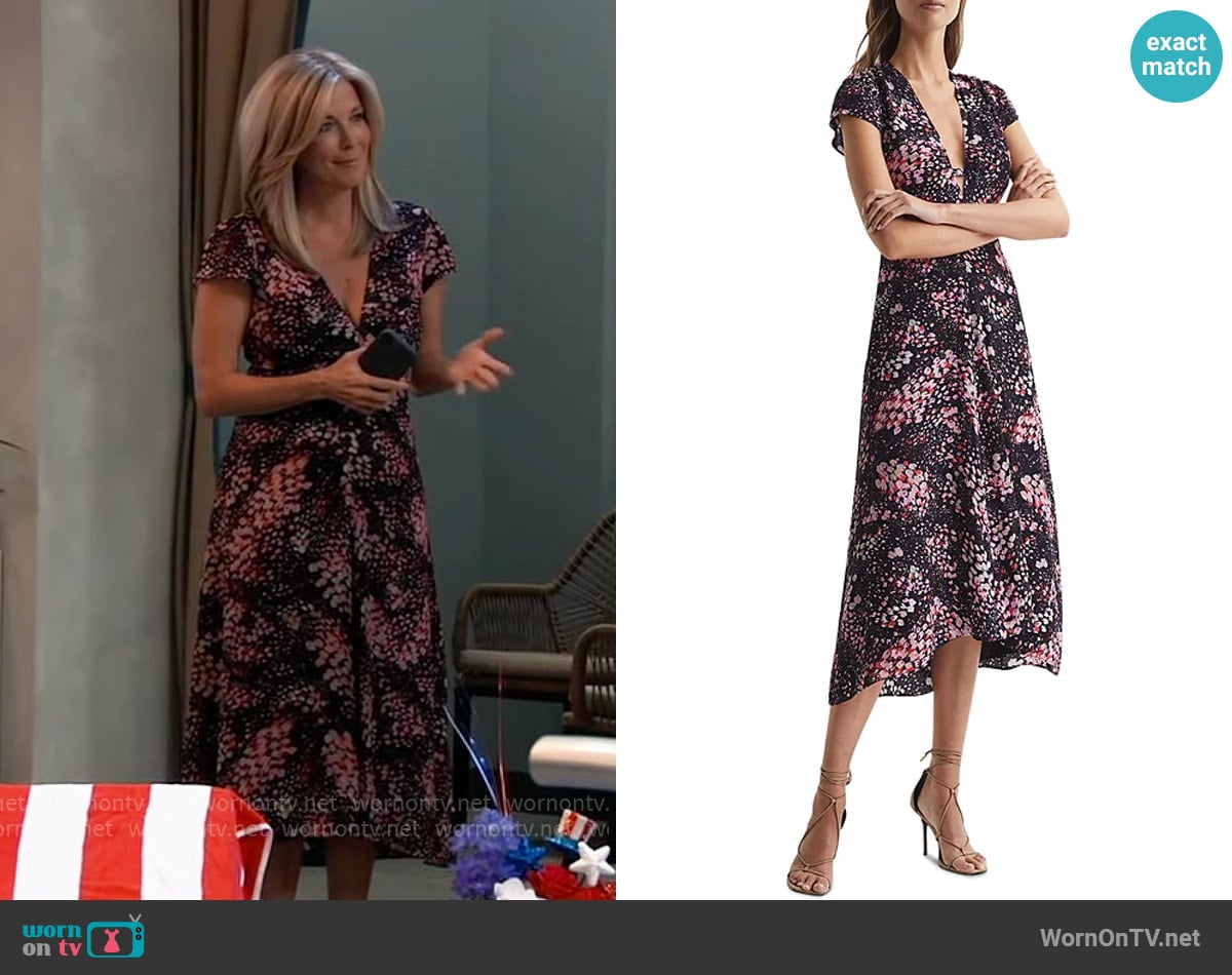 Reiss Amira Printed Midi Dress worn by Carly Spencer (Laura Wright) on General Hospital