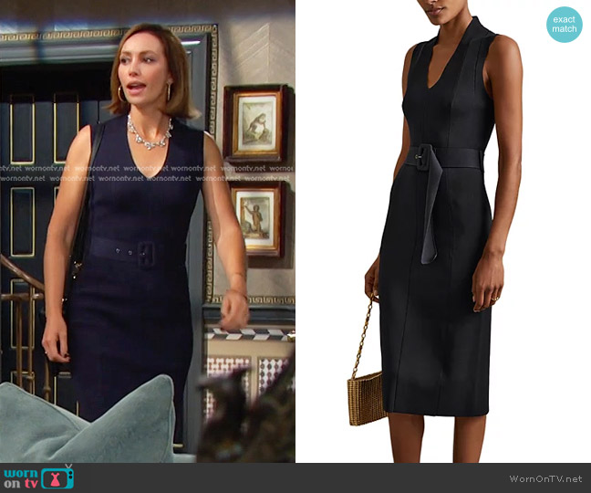 Reiss Ella Knitted Rib Midi Dress in Navy worn by Gwen Rizczech (Emily O'Brien) on Days of our Lives