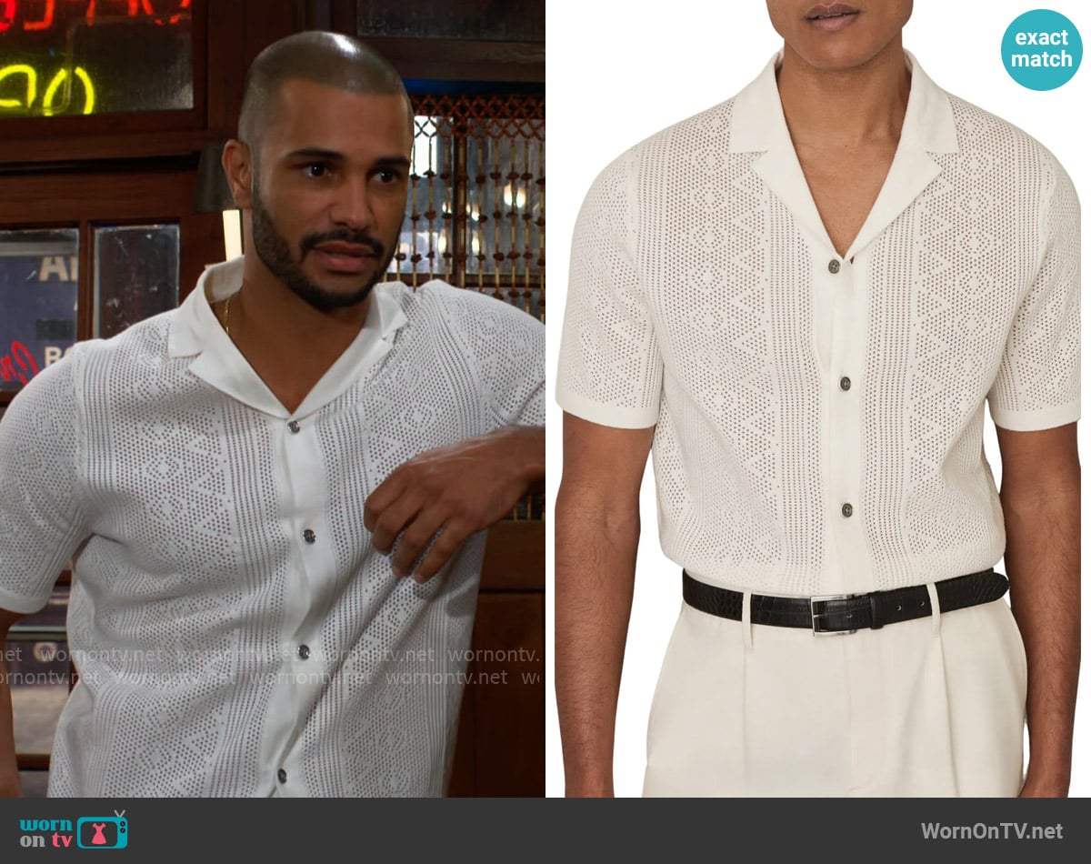 Reiss Kipling Texture Knit Camp Shirt worn by Holden Novak (Nathan Owens) on The Young and the Restless