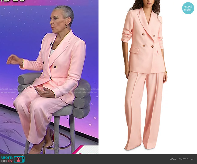 Reiss Magda Double-Breasted Blazer in Pink worn by Sharon Malone on Today